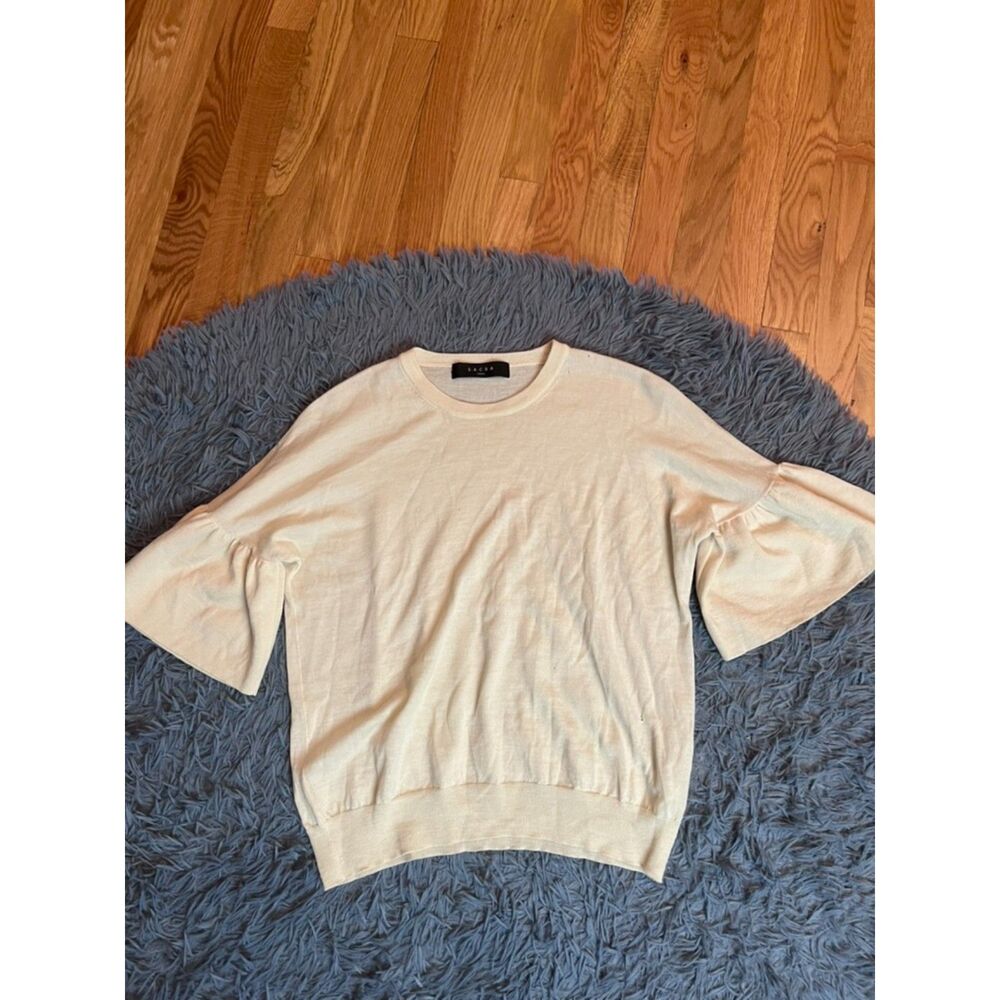 Sacra Tokyo Cream Merino Wool Crew Neck Sweater Size M